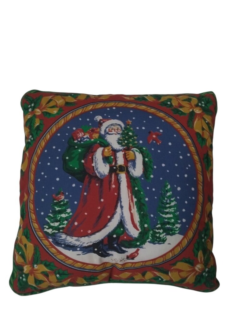 Christmas Santa Throw Pillow 12 X 12 Inches Classic Vintage Holiday Colorful